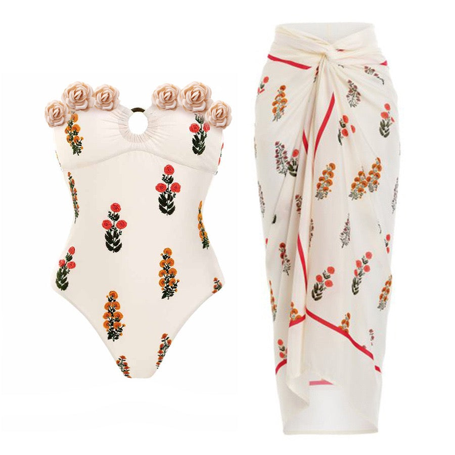 Block Print Monokini with Sarong